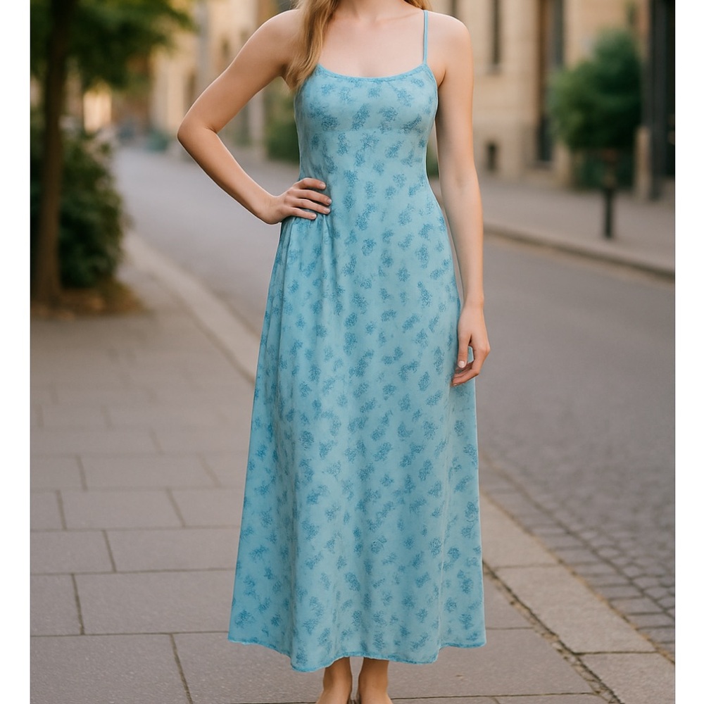 Vintage Y2K Small Blue Floral Print  Keyhole Bloomcore Spring Romantic Dinner